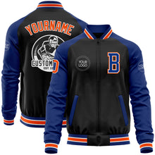 Load image into Gallery viewer, Custom Black Orange-Royal Bomber Varsity Letterman Two Tone Zipper Jacket
