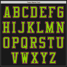 Load image into Gallery viewer, Custom Black Neon Green-Pink Bomber Varsity Letterman Two Tone Zipper Jacket
