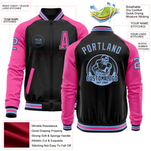 Load image into Gallery viewer, Custom Black Light Blue-Pink Bomber Varsity Letterman Two Tone Zipper Jacket
