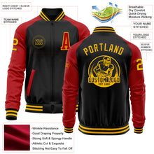 Load image into Gallery viewer, Custom Black Gold-Red Bomber Varsity Letterman Two Tone Zipper Jacket
