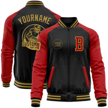 Load image into Gallery viewer, Custom Black Old Gold-Red Bomber Varsity Letterman Two Tone Zipper Jacket

