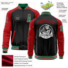 Load image into Gallery viewer, Custom Black Kelly Green-Red Bomber Varsity Letterman Two Tone Zipper Jacket
