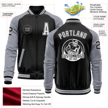 Load image into Gallery viewer, Custom Black Gray-White Bomber Varsity Letterman Two Tone Zipper Jacket
