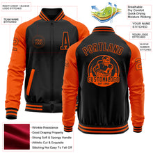Load image into Gallery viewer, Custom Black Orange Bomber Varsity Letterman Two Tone Zipper Jacket
