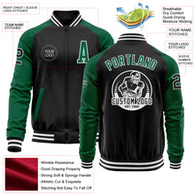 Load image into Gallery viewer, Custom Black Kelly Green-White Bomber Varsity Letterman Two Tone Zipper Jacket
