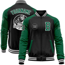 Load image into Gallery viewer, Custom Black Kelly Green-White Bomber Varsity Letterman Two Tone Zipper Jacket
