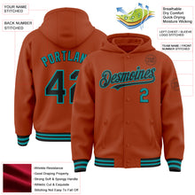 Load image into Gallery viewer, Custom Texas Orange Black-Teal Bomber Full-Snap Varsity Letterman Hoodie Jacket
