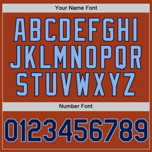 Load image into Gallery viewer, Custom Texas Orange Navy-Light Blue Bomber Full-Snap Varsity Letterman Hoodie Jacket
