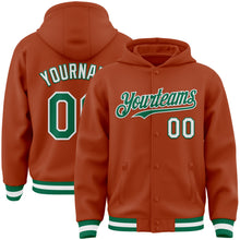 Load image into Gallery viewer, Custom Texas Orange Kelly Green-White Bomber Full-Snap Varsity Letterman Hoodie Jacket
