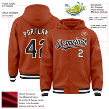 Load image into Gallery viewer, Custom Texas Orange Black-White Bomber Full-Snap Varsity Letterman Hoodie Jacket
