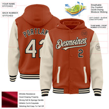 Load image into Gallery viewer, Custom Texas Orange Cream-Black Bomber Full-Snap Varsity Letterman Two Tone Hoodie Jacket
