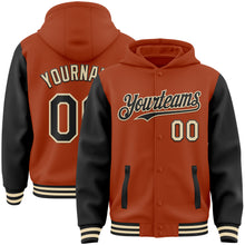 Load image into Gallery viewer, Custom Texas Orange Black-Cream Bomber Full-Snap Varsity Letterman Two Tone Hoodie Jacket
