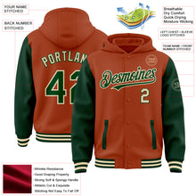Load image into Gallery viewer, Custom Texas Orange Green-Cream Bomber Full-Snap Varsity Letterman Two Tone Hoodie Jacket
