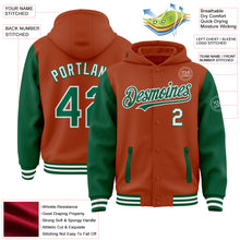 Load image into Gallery viewer, Custom Texas Orange Kelly Green-White Bomber Full-Snap Varsity Letterman Two Tone Hoodie Jacket
