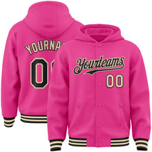 Load image into Gallery viewer, Custom Pink Black-Cream Bomber Full-Snap Varsity Letterman Hoodie Jacket
