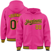 Load image into Gallery viewer, Custom Pink Black-Gold Bomber Full-Snap Varsity Letterman Hoodie Jacket
