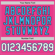 Load image into Gallery viewer, Custom Pink Black-Sky Blue Bomber Full-Snap Varsity Letterman Hoodie Jacket

