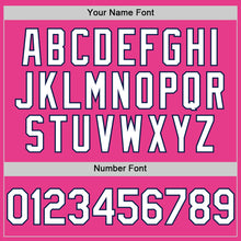 Load image into Gallery viewer, Custom Pink White-Navy Bomber Full-Snap Varsity Letterman Hoodie Jacket
