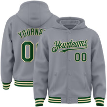 Load image into Gallery viewer, Custom Gray Green-Cream Bomber Full-Snap Varsity Letterman Hoodie Jacket
