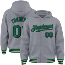 Load image into Gallery viewer, Custom Gray Kelly Green Black-Cream Bomber Full-Snap Varsity Letterman Hoodie Jacket
