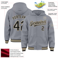Load image into Gallery viewer, Custom Gray Black-Cream Bomber Full-Snap Varsity Letterman Hoodie Jacket
