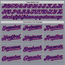 Load image into Gallery viewer, Custom Gray Pink Purple-Black Bomber Full-Snap Varsity Letterman Hoodie Jacket
