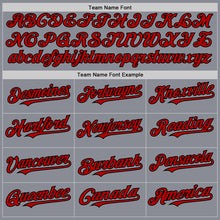 Load image into Gallery viewer, Custom Gray Red-Black Bomber Full-Snap Varsity Letterman Hoodie Jacket
