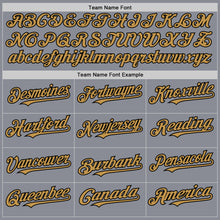 Load image into Gallery viewer, Custom Gray Old Gold-Black Bomber Full-Snap Varsity Letterman Hoodie Jacket
