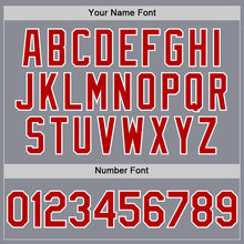 Load image into Gallery viewer, Custom Gray Red-White Bomber Full-Snap Varsity Letterman Hoodie Jacket
