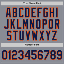 Load image into Gallery viewer, Custom Gray Navy-Orange Bomber Full-Snap Varsity Letterman Hoodie Jacket
