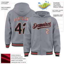 Load image into Gallery viewer, Custom Gray Black Crimson-City Cream Bomber Full-Snap Varsity Letterman Hoodie Jacket
