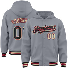 Load image into Gallery viewer, Custom Gray Black Crimson-City Cream Bomber Full-Snap Varsity Letterman Hoodie Jacket
