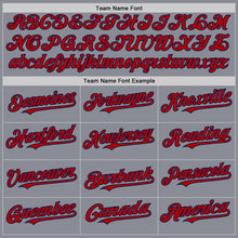 Load image into Gallery viewer, Custom Gray Red-Navy Bomber Full-Snap Varsity Letterman Hoodie Jacket
