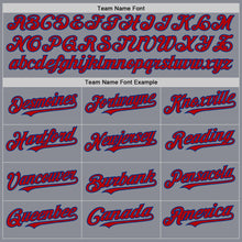 Load image into Gallery viewer, Custom Gray Red-Royal Bomber Full-Snap Varsity Letterman Hoodie Jacket
