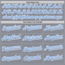 Load image into Gallery viewer, Custom Gray Light Blue-White Bomber Full-Snap Varsity Letterman Hoodie Jacket

