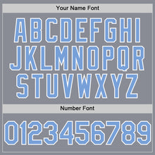 Load image into Gallery viewer, Custom Gray Light Blue-White Bomber Full-Snap Varsity Letterman Hoodie Jacket
