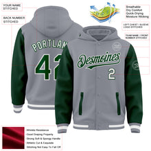 Load image into Gallery viewer, Custom Gray Green-White Bomber Full-Snap Varsity Letterman Two Tone Hoodie Jacket
