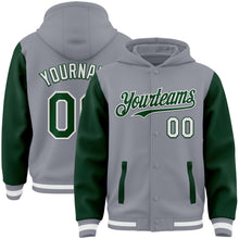 Load image into Gallery viewer, Custom Gray Green-White Bomber Full-Snap Varsity Letterman Two Tone Hoodie Jacket
