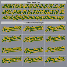 Load image into Gallery viewer, Custom Gray Green-Gold Bomber Full-Snap Varsity Letterman Two Tone Hoodie Jacket
