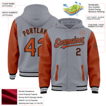 Load image into Gallery viewer, Custom Gray Texas Orange-Black Bomber Full-Snap Varsity Letterman Two Tone Hoodie Jacket

