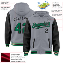 Load image into Gallery viewer, Custom Gray Kelly Green Black-Cream Bomber Full-Snap Varsity Letterman Two Tone Hoodie Jacket
