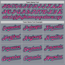 Load image into Gallery viewer, Custom Gray Aqua Black-Pink Bomber Full-Snap Varsity Letterman Two Tone Hoodie Jacket
