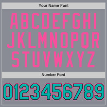 Load image into Gallery viewer, Custom Gray Aqua Black-Pink Bomber Full-Snap Varsity Letterman Two Tone Hoodie Jacket
