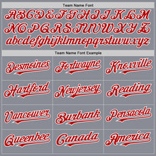 Load image into Gallery viewer, Custom Gray Red-White Bomber Full-Snap Varsity Letterman Two Tone Hoodie Jacket
