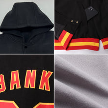 Load image into Gallery viewer, Custom Gray Crimson-Gold Bomber Full-Snap Varsity Letterman Two Tone Hoodie Jacket
