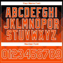 Load image into Gallery viewer, Custom Black Orange-White Gradient Square Shape 3D Pattern Design Bomber Full-Snap Varsity Letterman Hoodie Jacket
