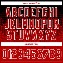 Load image into Gallery viewer, Custom Black Red-White Gradient Square Shape 3D Pattern Design Bomber Full-Snap Varsity Letterman Hoodie Jacket
