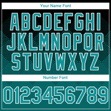 Load image into Gallery viewer, Custom Black Teal-White Gradient Square Shape 3D Pattern Design Bomber Full-Snap Varsity Letterman Hoodie Jacket
