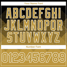 Load image into Gallery viewer, Custom Black Old Gold-White Gradient Square Shape 3D Pattern Design Bomber Full-Snap Varsity Letterman Hoodie Jacket
