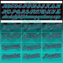 Load image into Gallery viewer, Custom Black Aqua-Pink Gradient Square Shape 3D Pattern Design Bomber Full-Snap Varsity Letterman Hoodie Jacket
